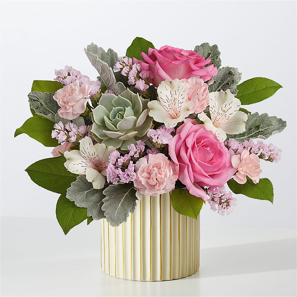 Dusty Rose Bouquet with Ivory Vase – Downtown Florist And Tea, Doerun GA