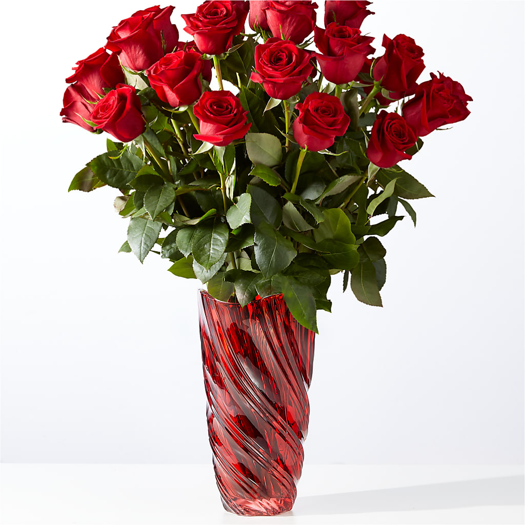 Classic Love Red Rose Bouquet with Luxe Swirl Vase – Downtown Florist And Tea, Doerun GA
