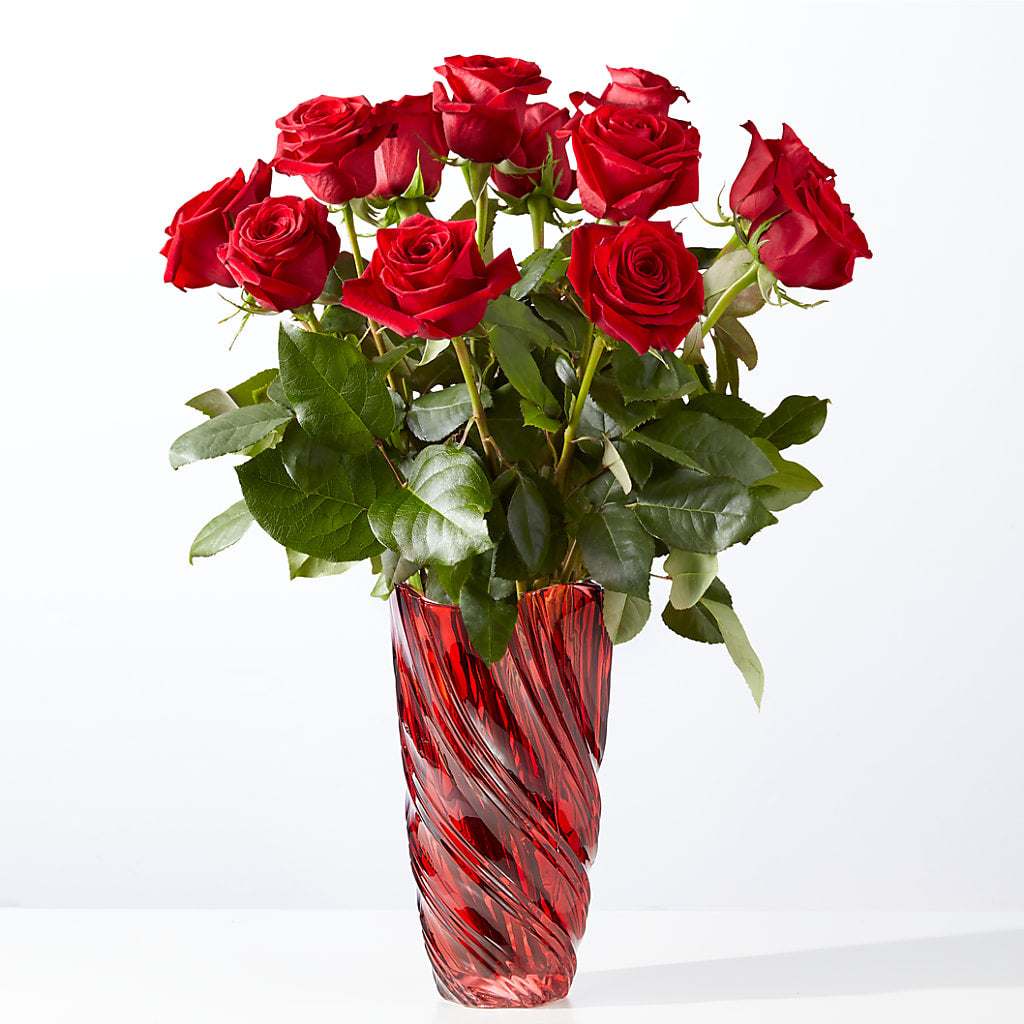 Classic Love Red Rose Bouquet with Luxe Swirl Vase – Downtown Florist And Tea, Doerun GA