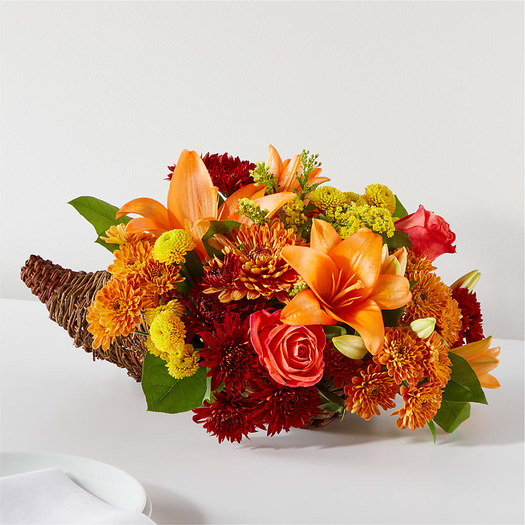 Bouquet of Blessings Cornucopia – Downtown Florist And Tea, Doerun GA