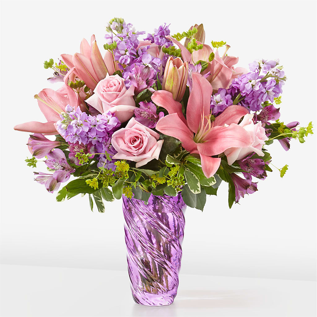 Precious Petals Bouquet with Luxe Swirl Vase – Downtown Florist And Tea, Doerun GA