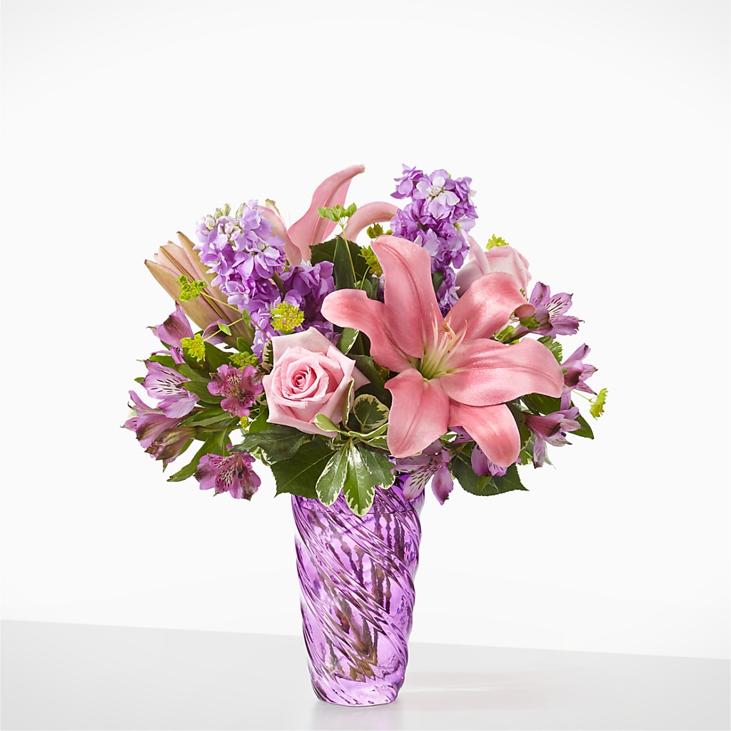 Precious Petals Bouquet with Luxe Swirl Vase – Downtown Florist And Tea, Doerun GA