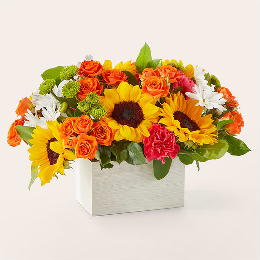 Sun-drenched Blooms Box Bouquet –  Downtown Florist And Tea, Doerun GA