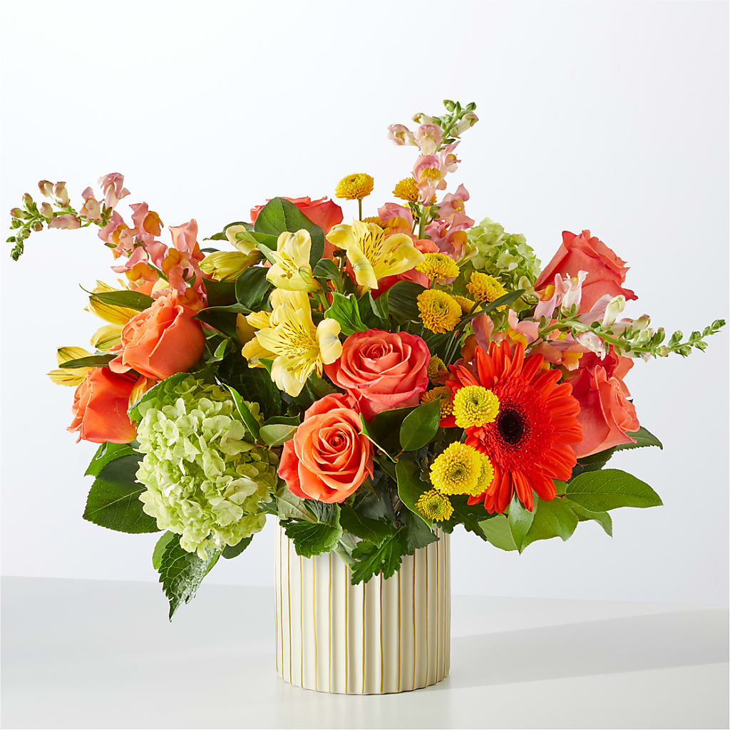 Autumn Sunshine Bouquet with Ivory Vase –  Downtown Florist And Tea, Doerun GA
