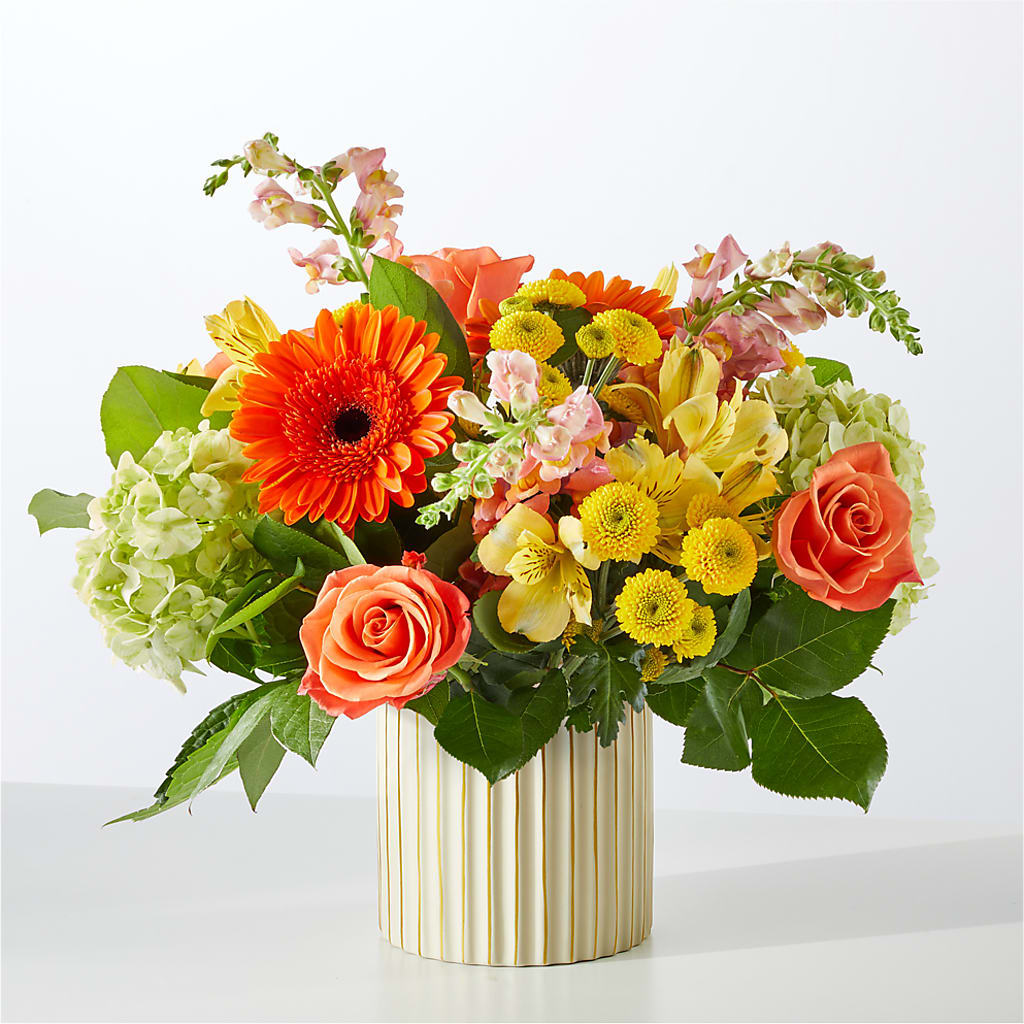 Autumn Sunshine Bouquet with Ivory Vase –  Downtown Florist And Tea, Doerun GA