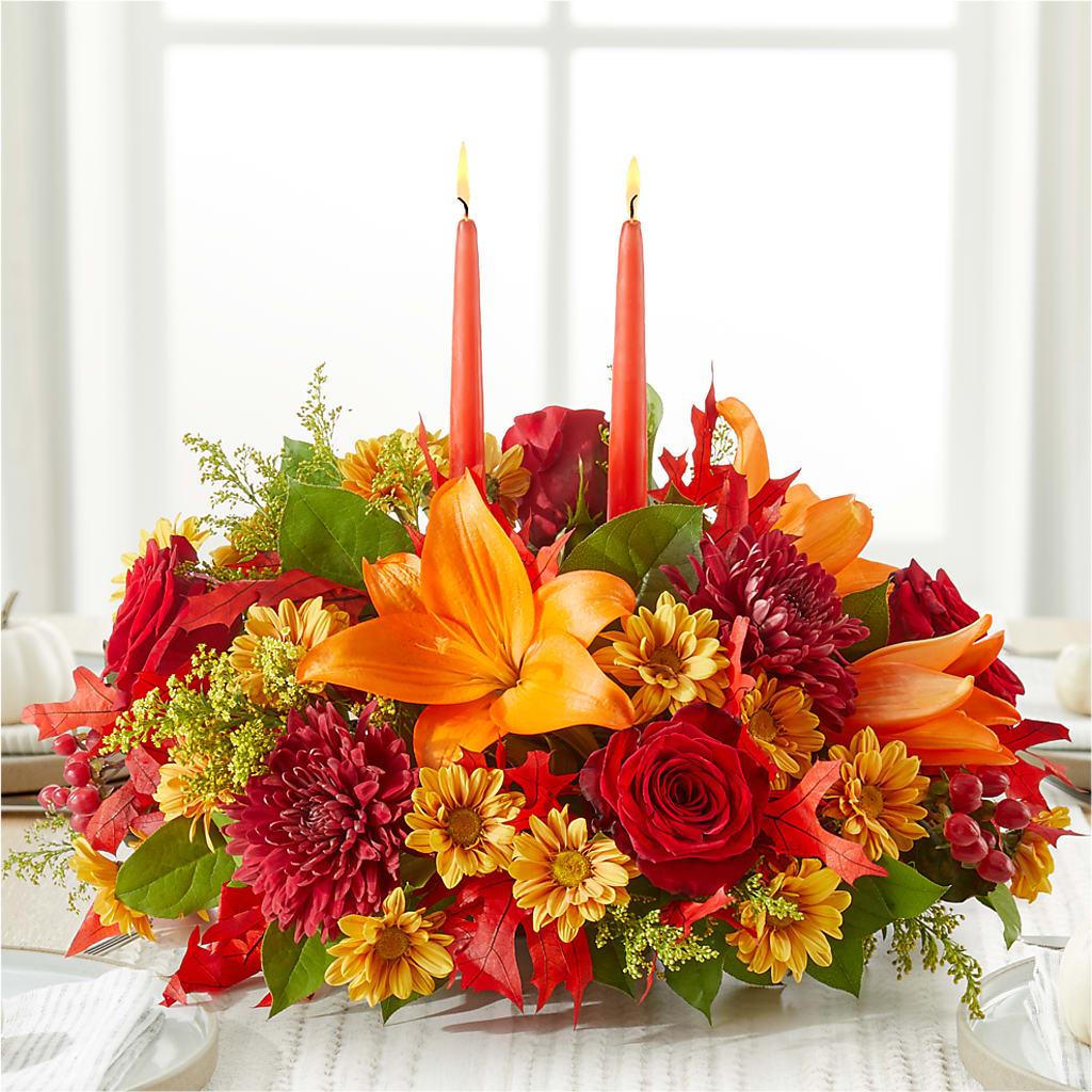 Autumn's Embrace Centerpiece –  Downtown Florist And Tea, Doerun GA