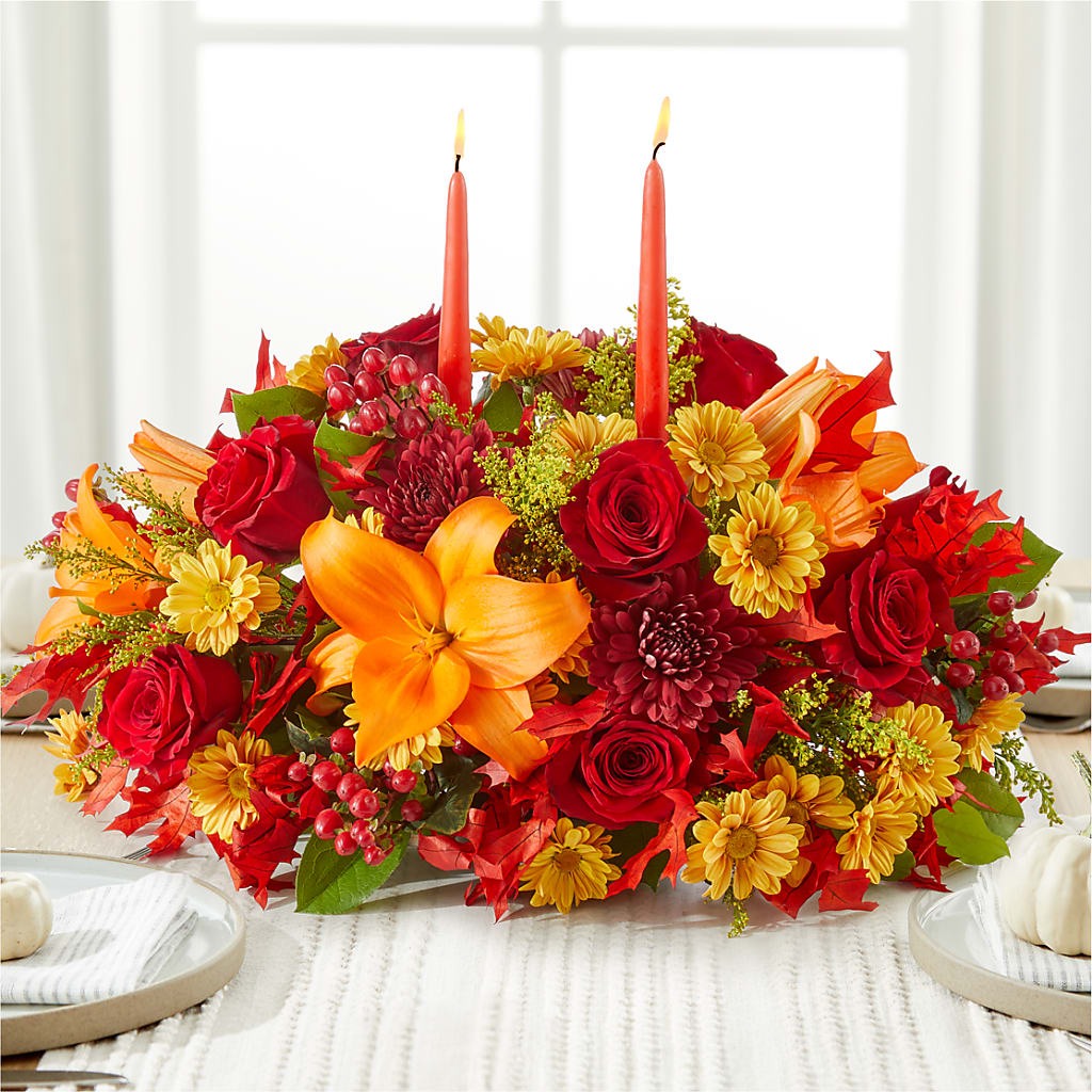Autumn's Embrace Centerpiece –  Downtown Florist And Tea, Doerun GA