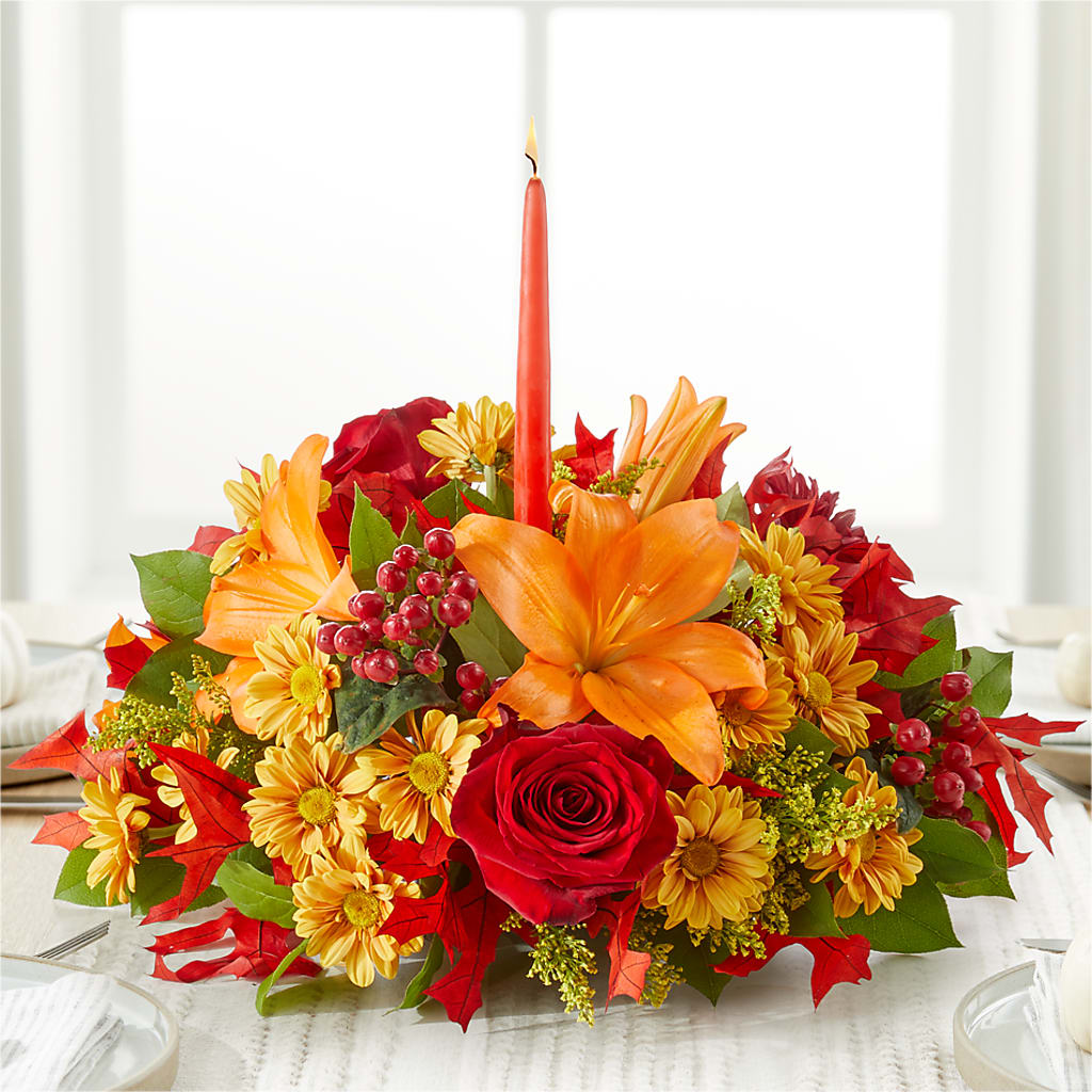 Autumn's Embrace Centerpiece –  Downtown Florist And Tea, Doerun GA