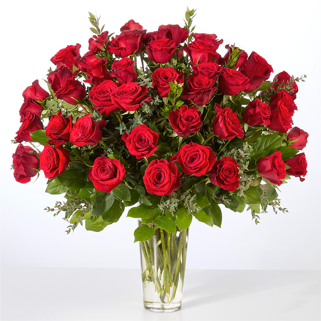 Forever Yours Fifty Stem Red Rose Bouquet –  Downtown Florist And Tea, Doerun GA
